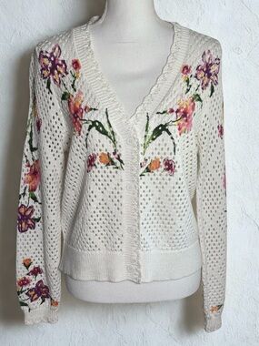 Alison Sheri Floral Knit Women's Cotton Cardigan Sweater Size S/P